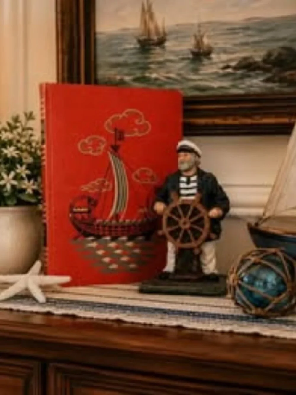 Vignette 1976 Child Craft Red Ship Book & Captain Figurine Nautical Patriotic